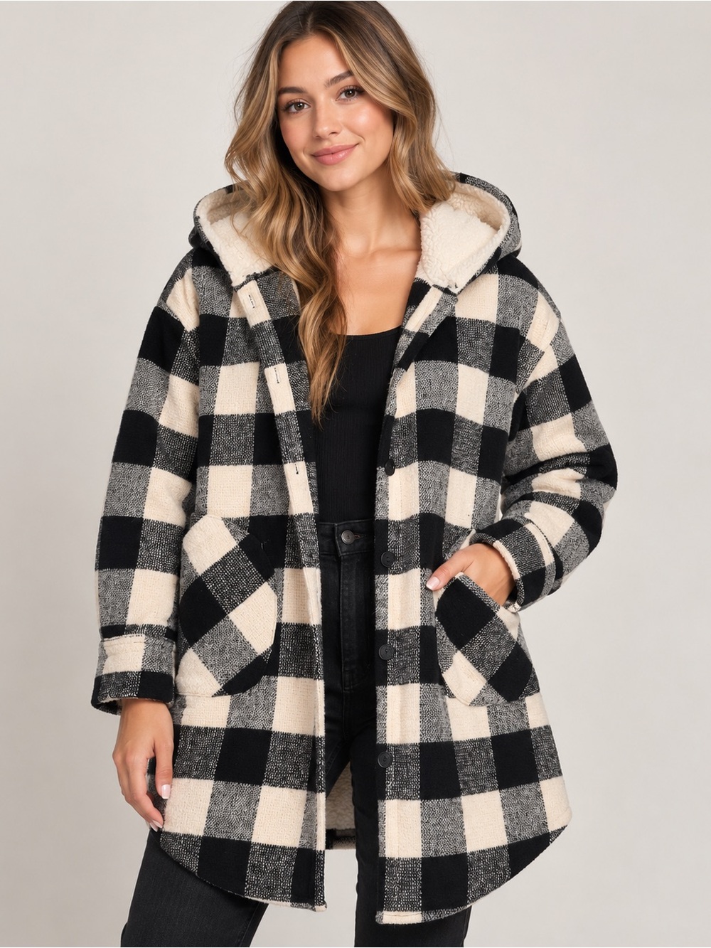 Pepper & Zoe True North Coatigan Black & Cream Size Large
